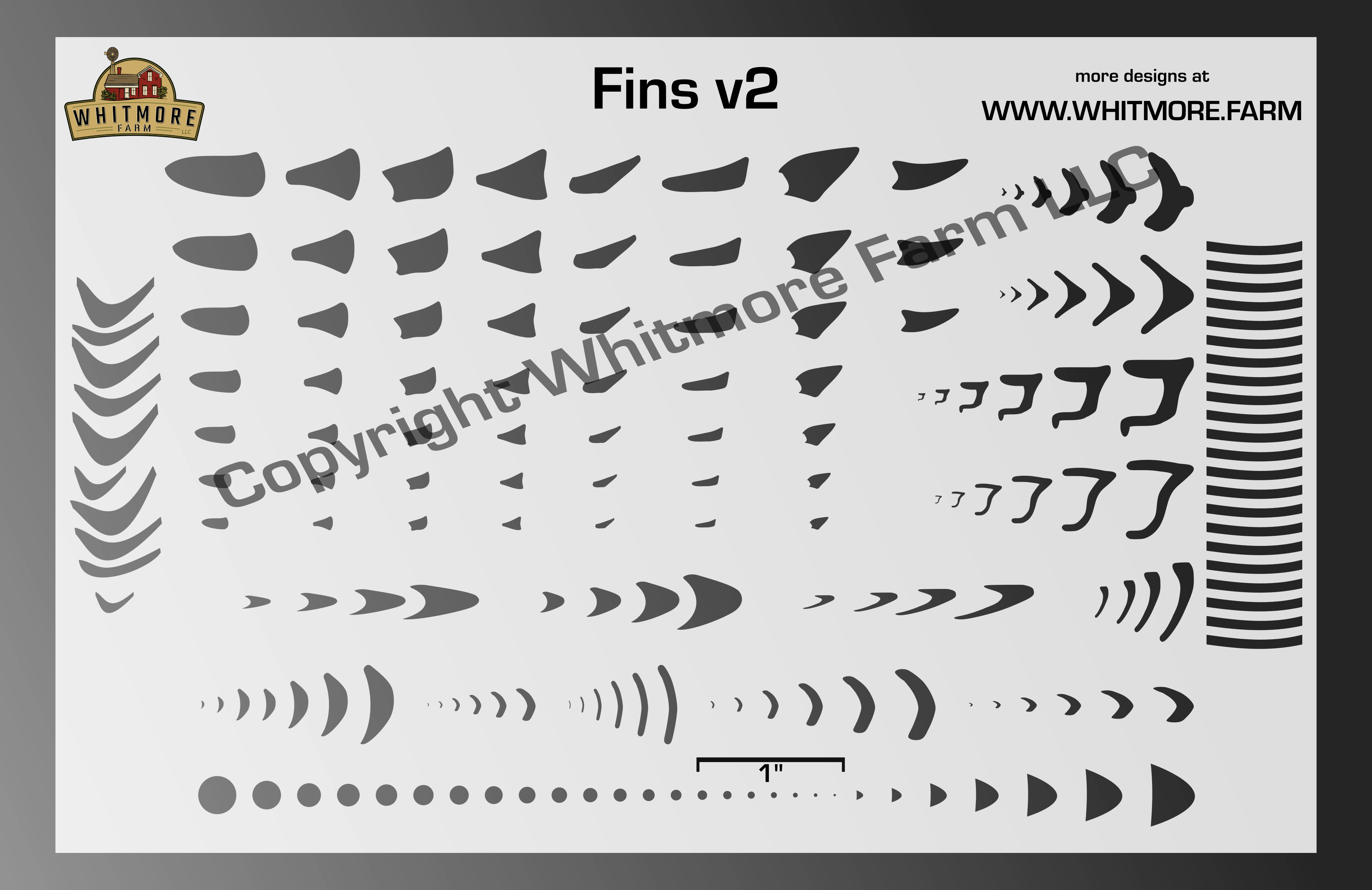 Fins v2 Assortment Fishing Lure Airbrush Stencil - Fins and Gills